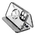 Yhteensopiva MagSafe Kotelo iPhone 15 Pro Magneettinen metallikehys + kaksipuolinen karkaistu lasi puhelimen suojus solkilukolla - hopea