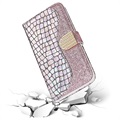 Croco Bling Series Samsung Galaxy A12 Lompakkokotelo - Ruusukulta