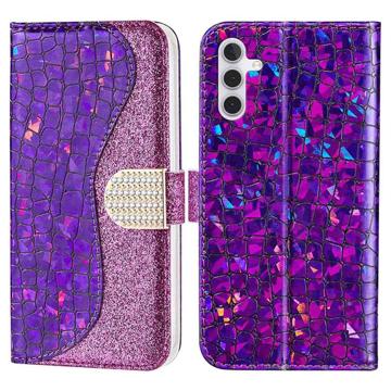 Croco Bling Series Samsung Galaxy A14 Lompakkokotelo - Violetti