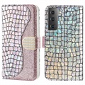 Croco Bling Series Samsung Galaxy S21 FE 5G Lompakkokotelo - Ruusukulta