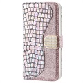 Croco Bling Series Samsung Galaxy S21 FE 5G Lompakkokotelo - Ruusukulta