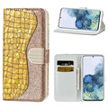 Croco Bling Series Samsung Galaxy S21 5G Lompakkokotelo - Kulta