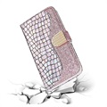 Croco Bling Series Samsung Galaxy S21 5G Lompakkokotelo - Ruusukulta