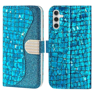 Croco Bling Series Samsung Galaxy A34 5G Lompakkokotelo - Sininen