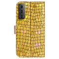 Croco Bling Series Samsung Galaxy S22 5G Lompakkokotelo - Kulta