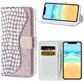 Croco Bling Series iPhone 13 Lompakkokotelo - Ruusukulta