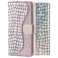Croco Bling Samsung Galaxy A70 Lompakkokotelo - Hopea