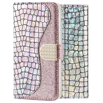 Croco Bling iPhone X / iPhone XS Lompakkokotelo - Hopea