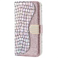 Croco Bling iPhone X / iPhone XS Lompakkokotelo - Hopea