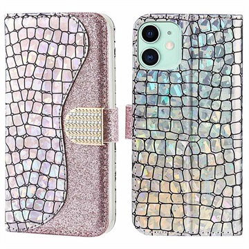 Croco Bling Series iPhone 13 Mini Lompakkokotelo - Ruusukulta