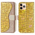 Croco Bling Series iPhone 13 Pro Lompakkokotelo - Kulta