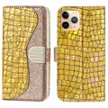 Croco Bling Series iPhone 13 Pro Lompakkokotelo - Kulta