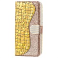 Croco Bling Series iPhone 13 Pro Lompakkokotelo - Kulta