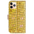 Croco Bling Series iPhone 13 Pro Lompakkokotelo - Kulta