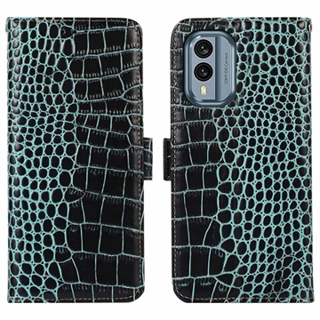Crocodile Nokia X30 Lompakkomallinen Nahkakotelo kanssa RFID - Vihreä