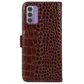 Nokia G42 Crocodile Lompakkomallinen Nahkakotelo kanssa RFID - Ruskea