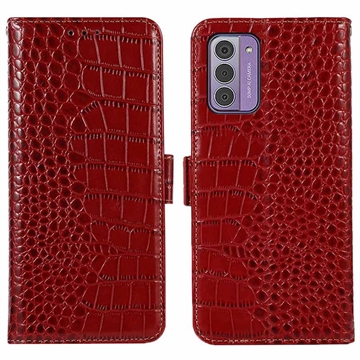 Nokia G42 Crocodile Lompakkomallinen Nahkakotelo kanssa RFID - Punainen