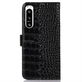 Crocodile Sony Xperia 5 IV Lompakkomallinen Nahkakotelo kanssa RFID - Musta