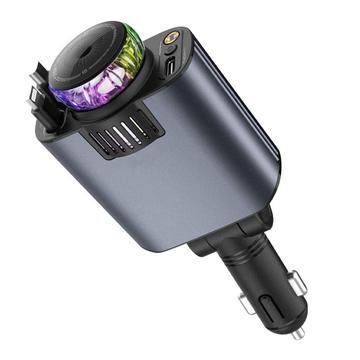 D1 5-in-1 45W autolaturi, jossa on tähtivaloprojektori, aromaterapiahajotin ja sisäänvedettävät USB-C / Lightning-kaapelit.