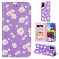Daisy Pattern Sarja Samsung Galaxy A51 5G Lompakkokotelo - Violetti