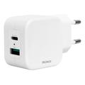 Deltaco Dual USB seinälaturi - 18W USB-A & 20W USB-C - Valkoinen
