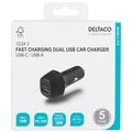 Deltaco Fast Charging Dual USB -autolaturi - 36W - musta