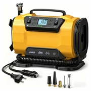 Kaksitoiminen paineilmakompressori LCD-näytöllä ja LED-valolla - 150 PSI/10.3 bar - keltainen