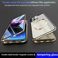 Kaksipuolinen karkaistu lasi + magneettinen metallirunko Anti-Drop Case iPhone 15 yhteensopiva MagSafe puhelimen kansi solki lukko - kultainen