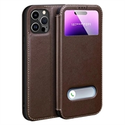 iPhone 16 Pro Max Dual View Flip Nahkakotelo - ruskea