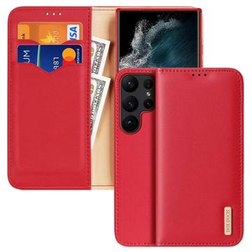 Dux Ducis Hivo Samsung Galaxy S23 Ultra 5G Lompakkomallinen Nahkakotelo - Punainen