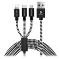 Dux Ducis K-ONE microUSB, Lightning, USB-C Kaapeli - 2.4A, 1.2m