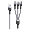 Dux Ducis K-ONE microUSB, Lightning, USB-C Kaapeli - 2.4A, 1.2m
