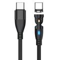 E9 Nailonpunottu USB-C-magneettikaapeli, 540 asteen kääntöalue - 1m/60W - musta