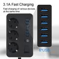 EU Plug 3000W High Power Strip 2m jatkojohto 3 AC pistorasiaa 6 USB-lähtöportilla (CE-sertifioitu)