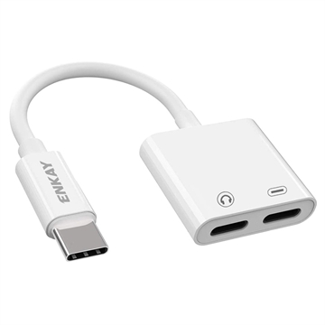 Enkay ENK-AT105 Dual USB-C Audio ja Lataussovitin - Valkoinen