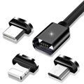 Essager 3-1:ssä Magneettinen Kaapeli - USB-C, Lightning, MicroUSB - 2m - Musta