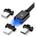 Essager 3-1:ssä Magneettinen Kaapeli - USB-C, Lightning, MicroUSB - 3m - Musta