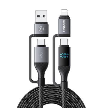 Essager 4-in-1 100W pikalatauskaapeli virtanäytöllä - 2m - musta