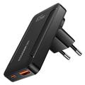 Essager 65W GaN-pikalaturi, erittäin ohut - 2x USB-C, USB-A - musta