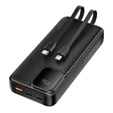 Essager digitaalinen näyttö 20000mAh Powerbank Type-C- ja Lightning-kaapeleilla - 22.5W - musta