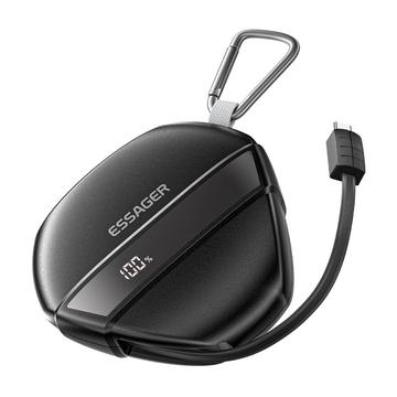 Essagerin pikalataava tehopankki, jossa on 70cm sisäänvedettävä kaapeli ja karabiini - 10000mAh