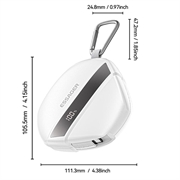 Essagerin pikalataava tehopankki, jossa on 70cm sisäänvedettävä kaapeli ja karabiini - 10000mAh - valkoinen