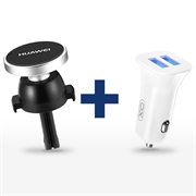 Välttämätön autosarja - Dual USB-laturi ja magneettinen puhelimen pidike