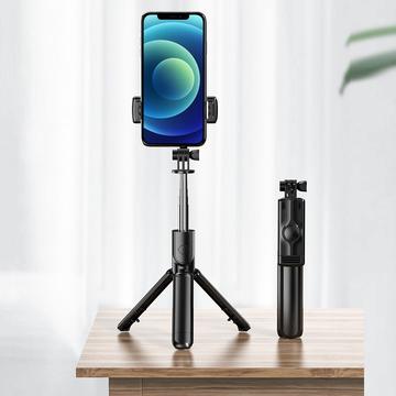 Pidennettävä Bluetooth Selfie Stick & jalusta kaukolaukaisimella - musta