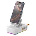 F15 3-in-1 kokoontaitettava puhelinteline, jossa on Bluetooth-kaiutin ja 1200mAh-virtapankki - valkoinen