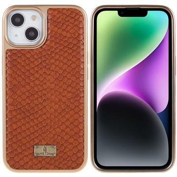 Fierre Shann Galvanoitu iPhone 14 Plus Päällystetty Kotelo - Käärmeennahka - Ruskea