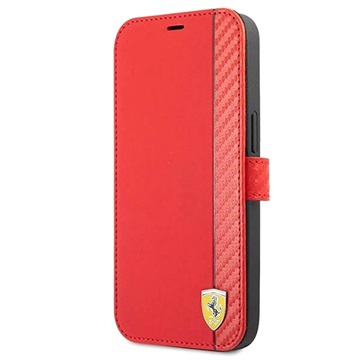 Ferrari On Track Carbon Stripe iPhone 13 Pro Lompakkokotelo - Punainen