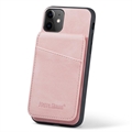 iPhone 11 Fierre Shann Päällystetty Hybridikotelo Korttitelineellä ja Jalustalla - Pinkki
