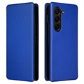 Samsung Galaxy Z Fold5 Flip Lompakkokotelo - Hiilikuitu - Sininen