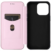 iPhone 15 Pro Flip Lompakkokotelo - Hiilikuitu - Ruusukulta